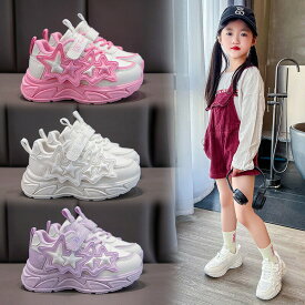 子供靴 女の子 スニーカー 厚底 軽量 幅広 通気 歩きやすい おしゃれ かわいい マジックテープ 通園 通学 旅行 ランニング 春夏 スター 無地 滑り止め 人気 キッズシューズ スポーツ 16.5cm