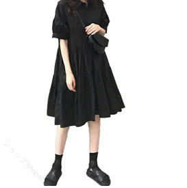 シャツワンピース レディース 半袖 ゆったり 膝丈 韓国風 大人可愛い きれいめ カジュアル 春夏 黒フレアスカート 30代 40代 オシャレ 春新作 上品 体型カバー 着痩せ オフィス 通勤 デイ
