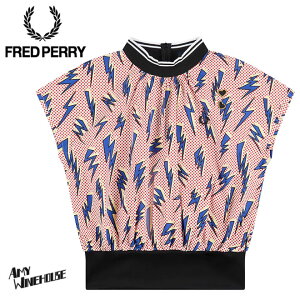 �t���b�h�y���[ AMY WINEHOUSE�R���{ �h���}���X���[�u�V���c �u���E�X ���� FRED PERRY ���f�B�[�X SG3023 WHITE�F100 Amy Winehouse Lightning Print Top