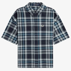 フレッドペリー シアサッカー 半袖 タータンチェックシャツ FRED PERRY G7158 ネイビー608 レディース Sheer Tartan Shirt
