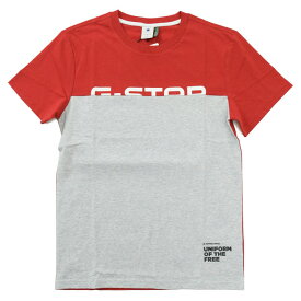 ジースター ロウ Tシャツ 切替えロゴ 半袖 G-STAR RAW D12990-336 メンズ Graphic 13 T-Shirt 丸首 ブルー レッド
