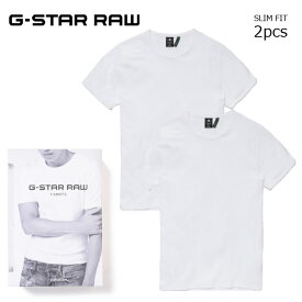 ジースター ロウ 2枚組 Tシャツ 半袖 ホワイト クルーネック G-STAR RAW D07205-124-110 メンズ スリムフィット インナー アンダーシャツ ワンポイント シンプル 丸首