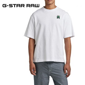 ジースター ロウ ボクシーシルエット Tシャツ 半袖 G-STAR RAW D23162-C336-110 メンズ ロゴ刺繍 シンプル ワンポイント オーガニックコットン オーバーサイズフィット ホワイト EMBRO RAW BOXY T-SHIRT