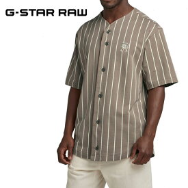 ジースター ロウ ジャージートップス 半袖 G-STAR RAW D23169-D136-D993 メンズ ストライプ ベースボールシャツ オーバーサイズフィット ジャージ HOME JERSEY LIGHTWEIGHT SWEATER