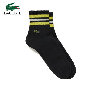 ラコステ ラインドアメリブショートソックス ボーダー靴下 LACOSTE RA421J-99 ブラック×イエロー031 ミドル丈 ブラック 黒 ワンポイント ワニ スポーツ ゴルフ メンズ レディース