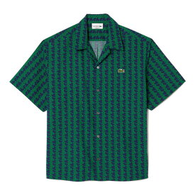 ラコステ オールオーバーモノグラムプリントオープンカラーシャツ 半袖 LACOSTE CH8792-10 グリーンIQ0 メンズ ワニ ロゴ 総柄シャツ
