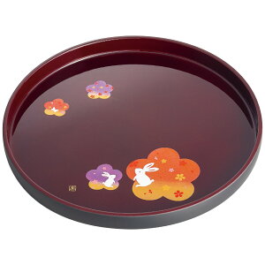お盆 トレー 丸【中西工芸 紀州塗 宴うさぎ 溜塗 丸盆 尺丸】トレー カフェ 漆器 工芸 日本製 お盆 盆 工芸品 高級 モダン 和風 桜 さくら ウサギ 兎 うさぎ ラビット 漆 黒 赤 紫 グラデーショ