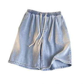メンズ ジーンズ Gパン デニムハーフパンツ ゆったり カジュアル ボトムス ズボン 夏 ドローコード 膝上丈
