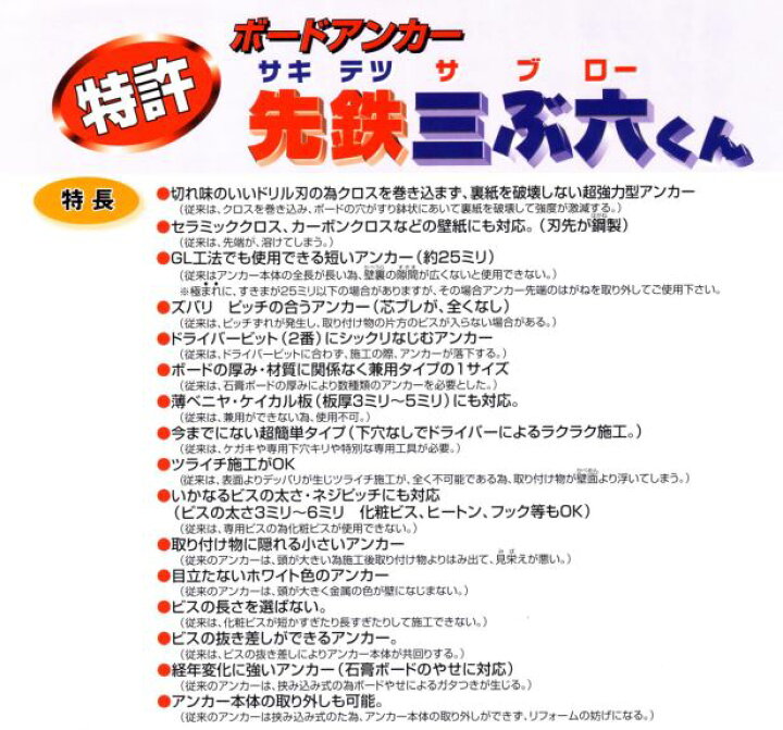 楽天市場 ボードアンカー 先鉄三ぶ六くん 35本入 Ba 3456 Pb 金物のハードボックス楽天市場店