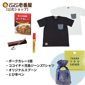 【公式ショップ限定】父の日ギフトセット ココイチ×児島ジーンズTシャツ・とび辛ペン・スプーン・レトルトポークカレー（各1個）｜ 父の日 ココ壱 ココイチ カレー レトルト 人気 セット 大容量 非常食 備蓄 一人暮らし プレゼント タイパ飯 お中元