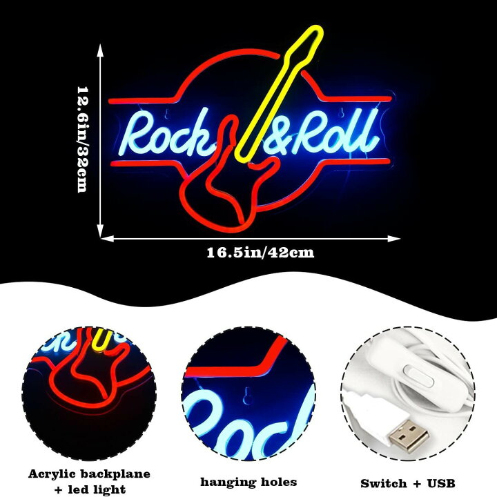 楽天市場】ネオンサイン ロックギター Rock&Roll LEDネオンライト 多 