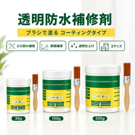 楽天1位 防水剤 水漏れ補修剤 透明 ブラシ付き 家庭用 防水シーラント コーティング剤 ひび割れ 隙間 雨漏り箇所補修 屋根 外壁 窓枠 ベランダ 浴室 トイレ タイル 壁 床 DIY補修 多用途 30g 100g 300g