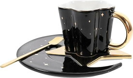 1 セット コーヒー カップ 星 月 ソーサー 120Ml 陶器 コーヒー マグカップ ハンドル付き スプーン アフタヌーン ティー カップ 水 ドリンク カップ ジュース マグカップ 自宅用 バー