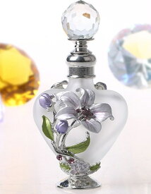 「10％OFFクーポン配布中」10ml 復古 美しいリリーデザイン ハード型 空の香水瓶 すりガラスと合金製 フレグランスボトル
