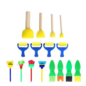 「10%OFFクーポン配布中」スポンジ 絵の具 16本セット 子供 ペイントローラー スポンジブラシ ペイントブラシ 画材セット 絵画ツール おもちゃ 知育玩具 幼稚園