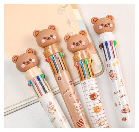 「10％OFFクーポン配布中」多色ボールペン 4本入 0.5mm 10色ボールペン ランダム色指定不可 多機能ペン メモ取り 色分け用 可愛いくま 文房具 筆記用 手帳用 かわいい 業務用 学生 プレゼント贈り物ギフト ご褒美ギフト
