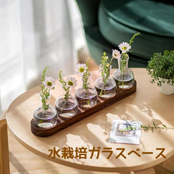 楽天市場】水耕栽培 ポット ガラス花瓶 フラワーベース 木製フレーム 