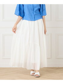 【SALE／50%OFF】《大きいサイズ》アシンメトリー切り替えギャザースカート INED イネド スカート ロング・マキシスカート ホワイト グレー【RBA_E】【送料無料】[Rakuten Fashion]