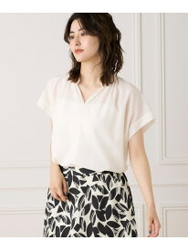 【SALE／50%OFF】キーネックブラウス INED イネド トップス シャツ・ブラウス ホワイト ブルー【RBA_E】【送料無料】[Rakuten Fashion]