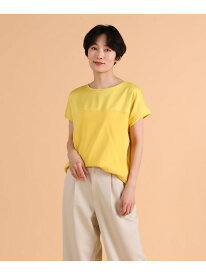 サテン切り替えワイドカットソー《スビン綿MIXフライス》 I.T.'S. international イッツインターナショナル トップス カットソー・Tシャツ ブルー グレー ホワイト ブラウン イエロー レッド グリーン オレンジ【送料無料】[Rakuten Fashion]