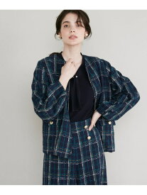 【SALE／60%OFF】《大きいサイズ》ブラックウォッチ風ツイードジャケット Maglie par ef-de マーリエ ル カセット ジャケット・アウター ブルゾン・ジャンパー ネイビー【RBA_E】【送料無料】[Rakuten Fashion]