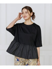 【SALE／10%OFF】《大きいサイズ》異素材フリルカットプルオーバー Le Souk イネド トップス カットソー・Tシャツ ブラック パープル ブラウン【RBA_E】【送料無料】[Rakuten Fashion]