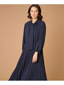 【SALE／10%OFF】《大きいサイズ》ボウタイ付きプリーツワンピース INED イネド ワンピース・ドレス ワンピース ネイビー【RBA_E】【送料無料】[Rakuten Fashion]