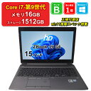 【レビュー特典：Office】【中古】HP ZBook 15 G6 9UC62PA#ABJ Core i7-9750H メモリ16GB SSD512GB+HDD1000GB NVIDIA Quadro T1000 Windows11Home 15インチ フルHD 1年保証 パソコン ノートパソコン【E】