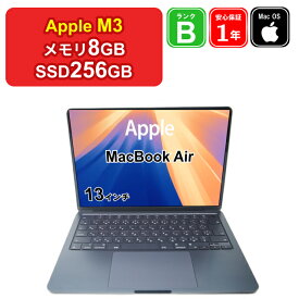 【レビュー特典：延長保証】【充放電回数10以下】【中古】Apple MacBook Air 13インチ 2024 MRXV3J/A M3[8コアCPU/8コアGPU] メモリ8GB SSD256GB ミッドナイト Liquid Retinaディスプレイ Mac OS Sequoia 1年保証 パソコン ノートパソコン