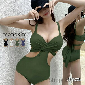【送料無料】ールインワンワンピース フロントクロス セクシー水着 バックリボン 盛れる水着 ハイウエスト 大人女子 体型カバーママ水着 韓国風 ビーチウェア