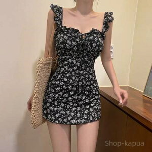 【送料無料】10代 花柄 ガーリー キュート ラブリー 女っぽ おしゃれ カジュアル 大人可愛い 水陸両用 ウエストマーク 体型カバー ワンピース