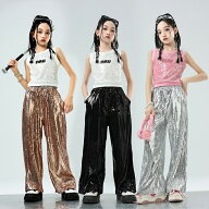 子供服 キッズ ダンス衣装 キラキラ タンクトップ 秋冬 上下セット セットアップ かっこいい 女の子 男の…