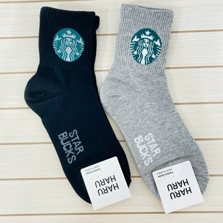 楽天市場 メール便6足までｏｋ 靴下 レディース ロゴ韓国デザインソックス スタバ Made In Korea ショート丈 ライン入り 靴下 韓国コスメショップlady