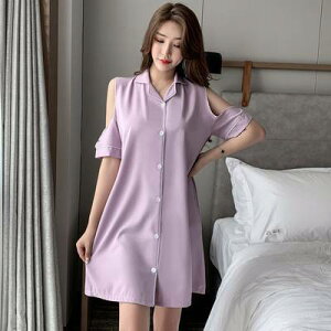 シャツワンピース 夏 レディース パジャマワンピ 5分袖 肩出し Vネック ミニ丈 膝上 無地 10代 20代 30代 40代ママ お泊り 休日 ルームウエア パジャマ ナイトウェア 大人可愛い セクシー きれい
