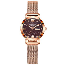 発光防水レディース腕時計レディースファッション全自動デュアルカレンダークォーツ時計超薄型