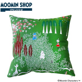 MOOMIN TRIBUTE WORKS クッションカバー 60×60cm ここにいるよ グリーン 北欧 かわいい 布 チャック ファスナー インテリア 鈴木マサル ムーミン スニフ スナフキン ミイ ミィ ミー フローレン ムーミンママ ロッドユール スティンキー フィリフヨンカ