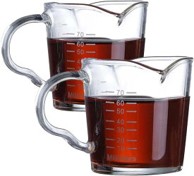 2個セット バッカムク エスプレッソショットグラス 70ML 計量カップ 目盛り付きハンドル付き お酒 コーヒー ミルク 水グラス ワイングラス 厚み強化 耐熱グラス
