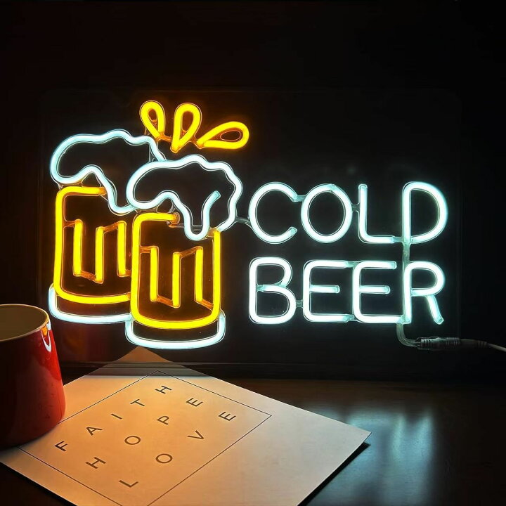 楽天市場】ビールネオンサイン COLD BEER 店内装飾 BEER看板 LEDネオン 