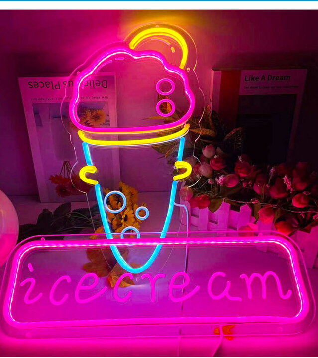 楽天市場】ネオンサイン 「ice cream」壁掛け アイスクリーム LED 