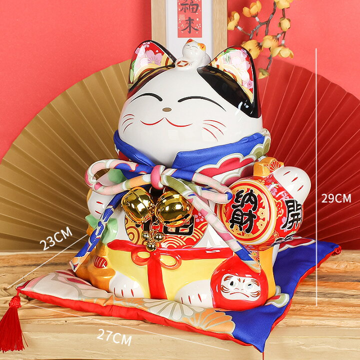 楽天市場】招き猫 陶器 猫 置物 デスクトップ 店舗装飾 癒し 幸運な猫 