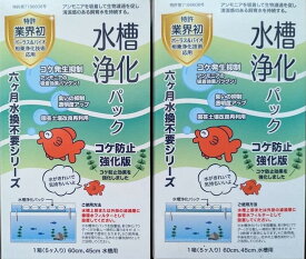 【2個お得セット】　水換え不要 6ヶ月＋コケ防止強化　水槽 浄化剤 苔 抑制 アンモニア 亜硝酸 除去 パック｜金魚 メダカ 熱帯魚 水槽 苔取り不要 コケ対策 掃除軽減 不織布 水質改善 水草｜shop野竹