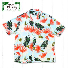【メンズアロハシャツ】【BIG】TWO PALMS * リーフ柄〔シャツ 柄シャツ 総柄 ハワイ 半袖 リゾート 旅行 かりゆしウェア クールビズ 大きいサイズ 〕M501R-Leaves-BL-r無料ラッピング 送料無料