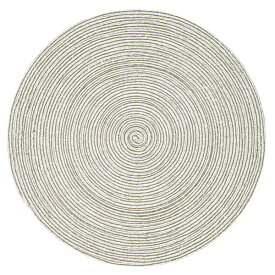 ラグマット 絨毯 直径約180cm 円形 グリーン＆ホワイト 洗える インド綿 綿100％ ホットカーペット 床暖房可 ブレイド リビング【代引不可】