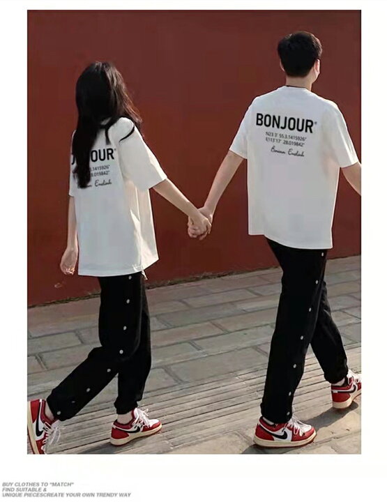 楽天市場 カップル ペアtシャツ 黒 白 かっこいい お揃い服 コーデ コーデ Tシャツ ペアルック Tシャツ おしゃれ カップル ペアルック Tシャツ 夏服 メンズ 半袖 オシャレ レディース 夏 トップス オーバー サイズ 記念日 プレゼント ダサい サイズ 大きいサイズ Boujour