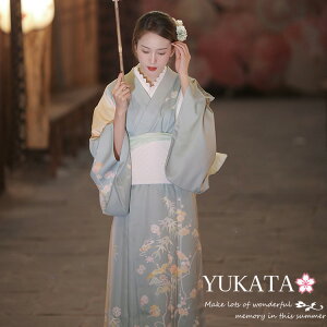 浴衣 高校生 可愛い 浴衣 ワンピース 大人 レディース 浴衣 セット 女性 緑 グリーン 浅緑 竹 花柄 洗える 160 作り帯 兵児帯 大きいサイズ 和装 大きめ ジュニア 花火大会 お花見 夏祭り 学園