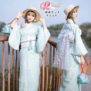 浴衣 高校生 可愛い 浴衣 大人 浴衣 160 中学生 レディース 女性 ブルー 水色 可愛い 春 お花見 花柄 桜 さくら レース 作り帯 兵児帯 大きいサイズ 大きめ ジュニア 高校生 女子会 花火大会 お