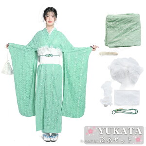 可愛い 浴衣 緑 中学生 浴衣 高校生 レース 浴衣 大人 レディース 浴衣 セット 女性 浅緑 桜 梅 作り帯 帯揚げ レース 浴衣 和装 洗える 着物 大きいサイズ 大きめ ジュニア 花火大会 女子会 神