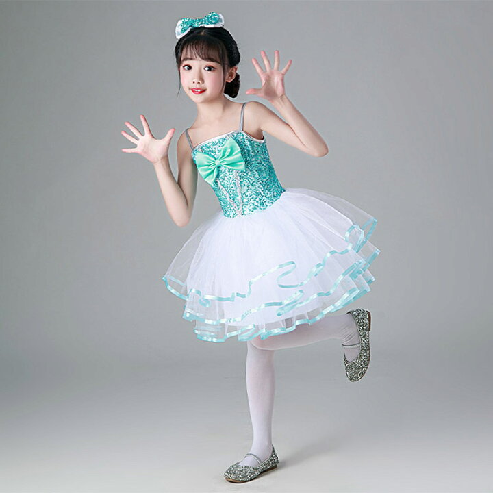 楽天市場】キッズ ダンス衣装 スパンコール ワンピース 女の子 青 