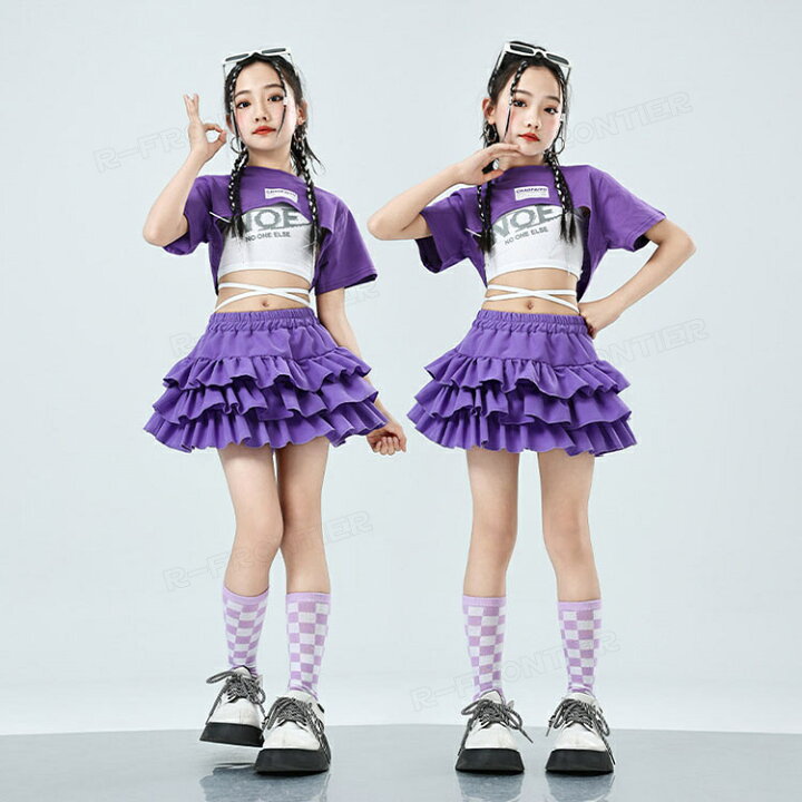 楽天市場】パープル ダンス衣装 キッズ チアダンス セットアップ へそ 