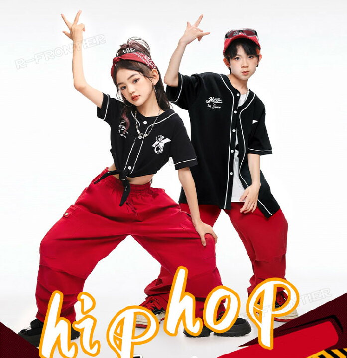 楽天市場】ベースボールシャツ ダンス衣装 ヒップホップ 赤 黒 キッズ